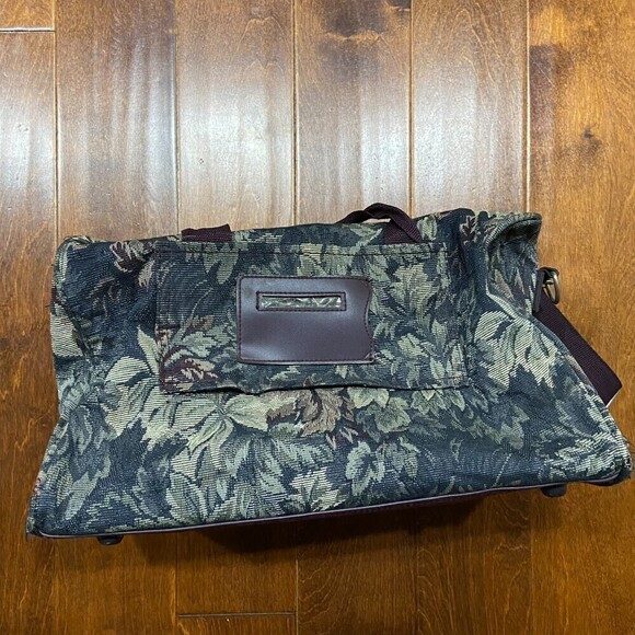 Pierre Cardin Floral Print Tapestry Duffle Bag Travel Vintage Green Brown - Picture 4 of 9